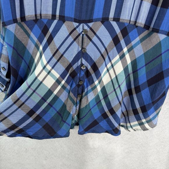 Talbots Womens Plus Sz 2X Blue Plaid Rayon Button Up Blouse‎ Pocket Long Sleeve - Picture 4 of 6